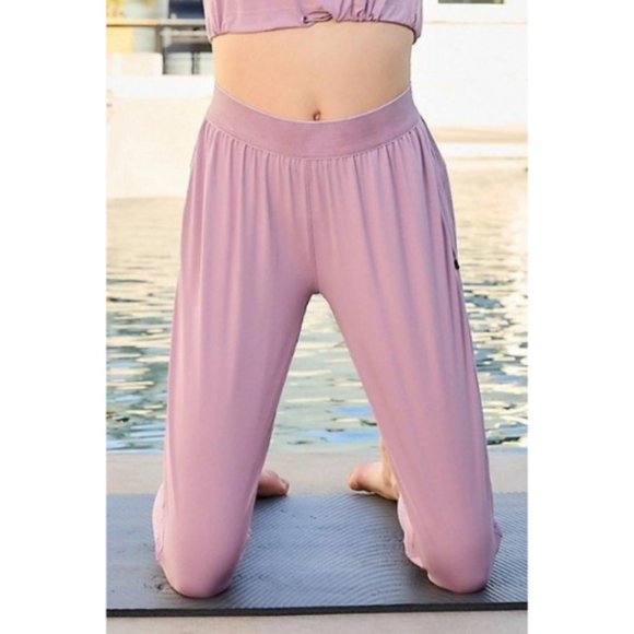 Women’s Purple Waist Elastic Band Side Zipper Pocket Contrast Mesh Pants - Picture 1 of 3